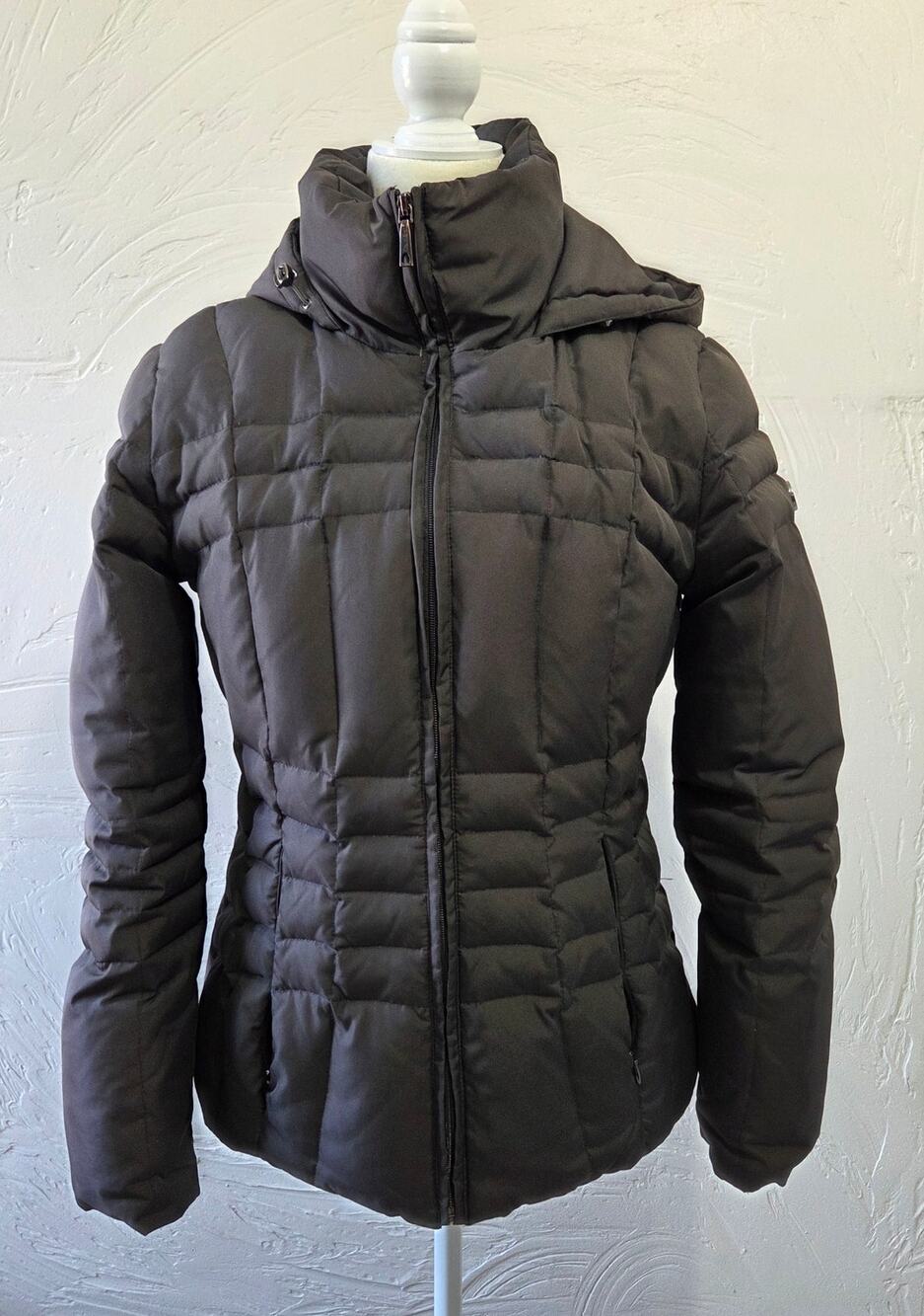 Calvin Klein Gray Hooded Down Puffer Jacket Woman's Size Medium Quilted